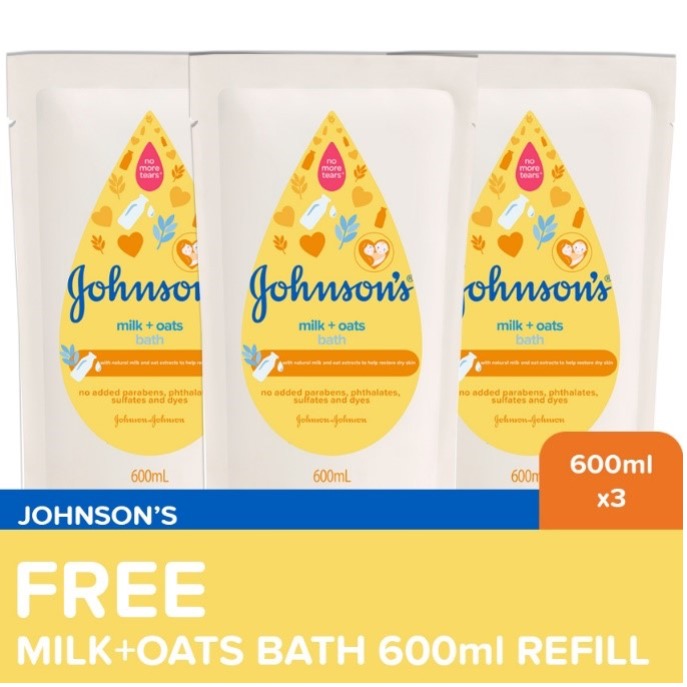 Johnson's Milk+Oats Bath 600ml Refill x 3